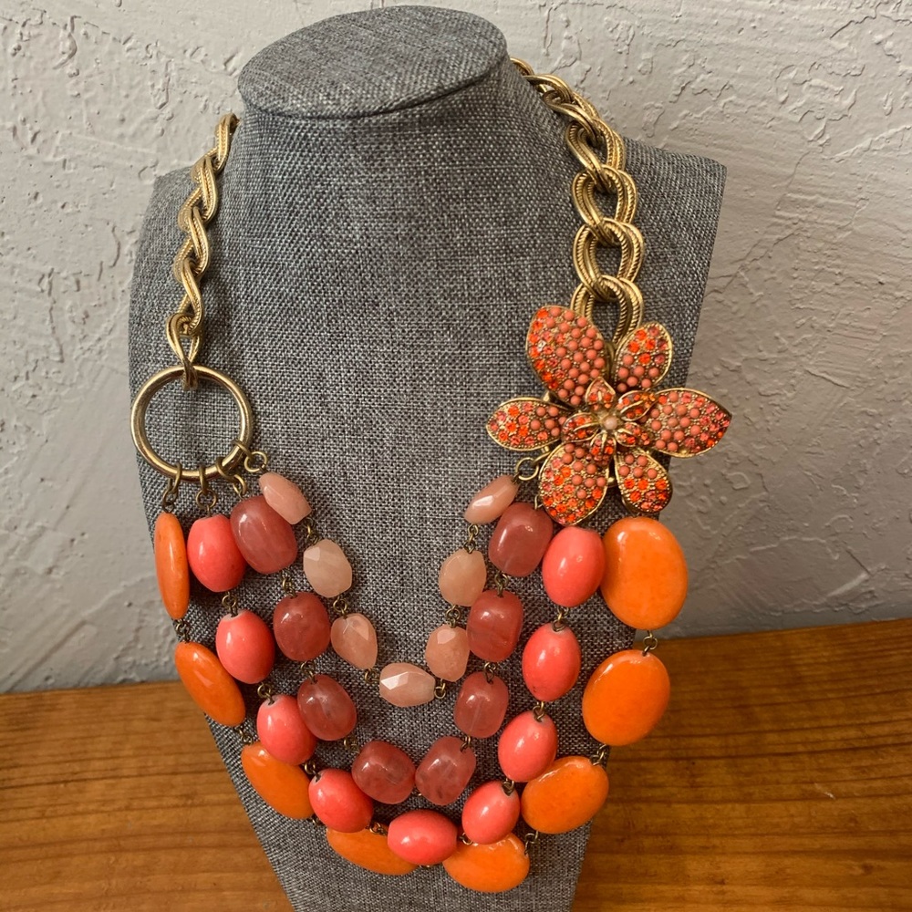 Lee Angel Coral Stone Floral Necklace